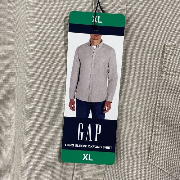 NEW Gap Mens XL Oxford Button-Down Long Sleeve Beige Shirt  Casual - Picture 8 of 9